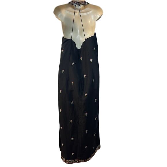 Kenar Halterneck Embroidered Maxi Dress with a Slit on the Left Side Black Sz 16 - Picture 2 of 12